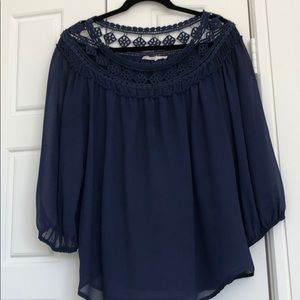Navy top with embroidery